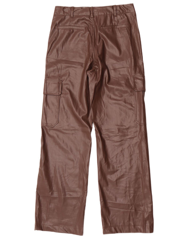 Zara Calça feminina cargo de couro sintético pequena W26 L31 marrom