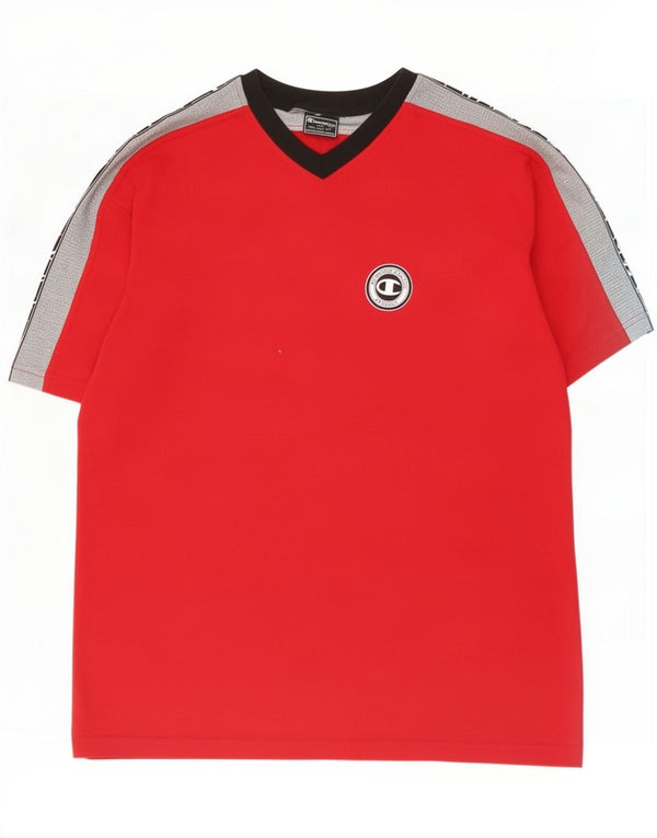 Camiseta masculina estampada Champion grande algodão colorblock vermelho