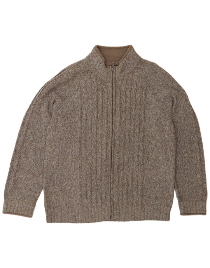 Suéter cardigã masculino Marks & Spencer grande lã manchada marrom
