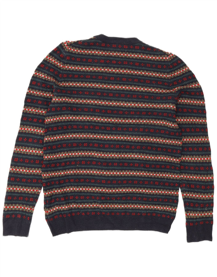 Suéter masculino Marks & Spencer com gola redonda pequeno azul marinho Fair Isle