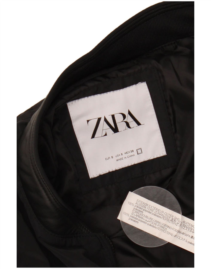 ZARA Mens Bomber Jacket UK 36 Pequeno Poliéster Preto