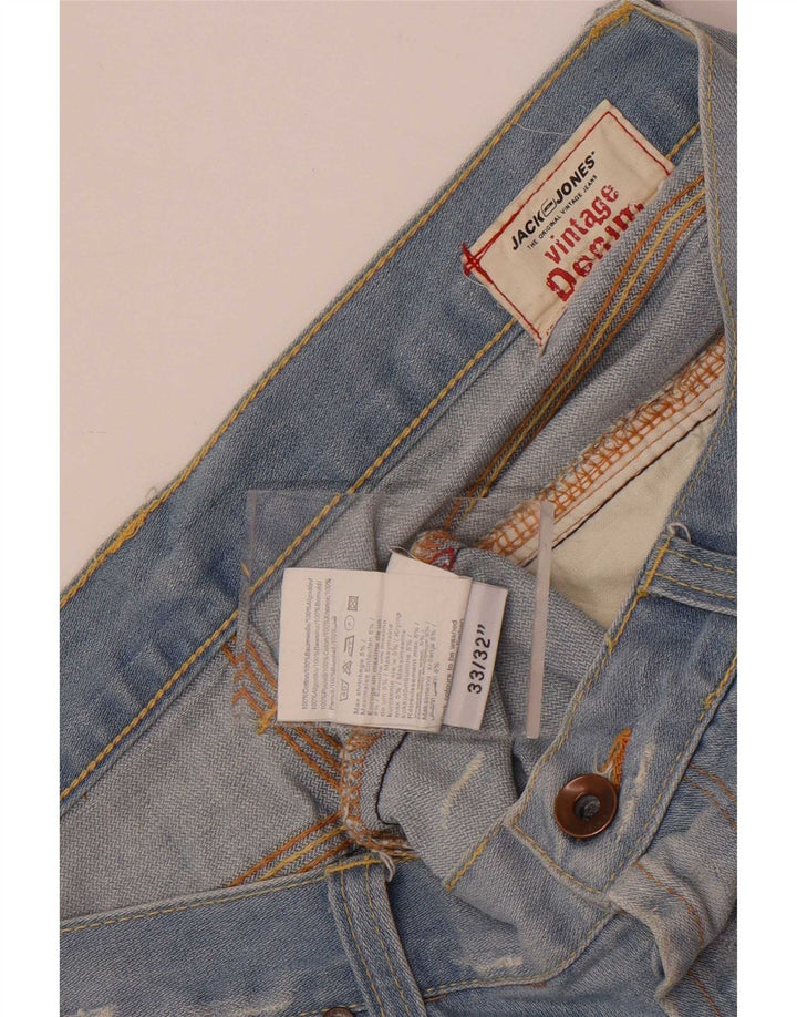 Jack & Jones Calça jeans masculina desgastada W33 L32 algodão azul