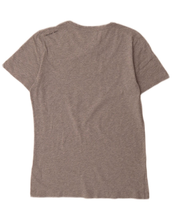 Calvin Klein Jeans Camiseta masculina gráfica top pequeno algodão manchado cinza