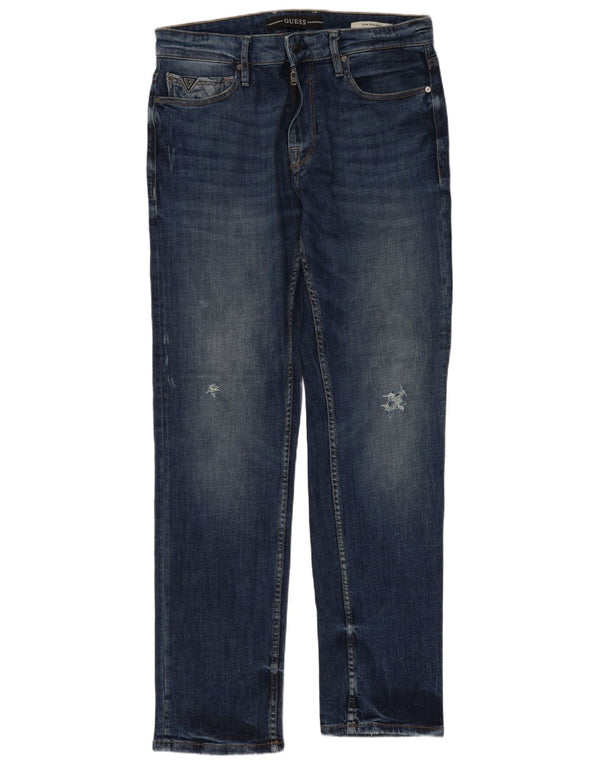 Guess Calça jeans reta slim masculina desgastada W33 L32 azul