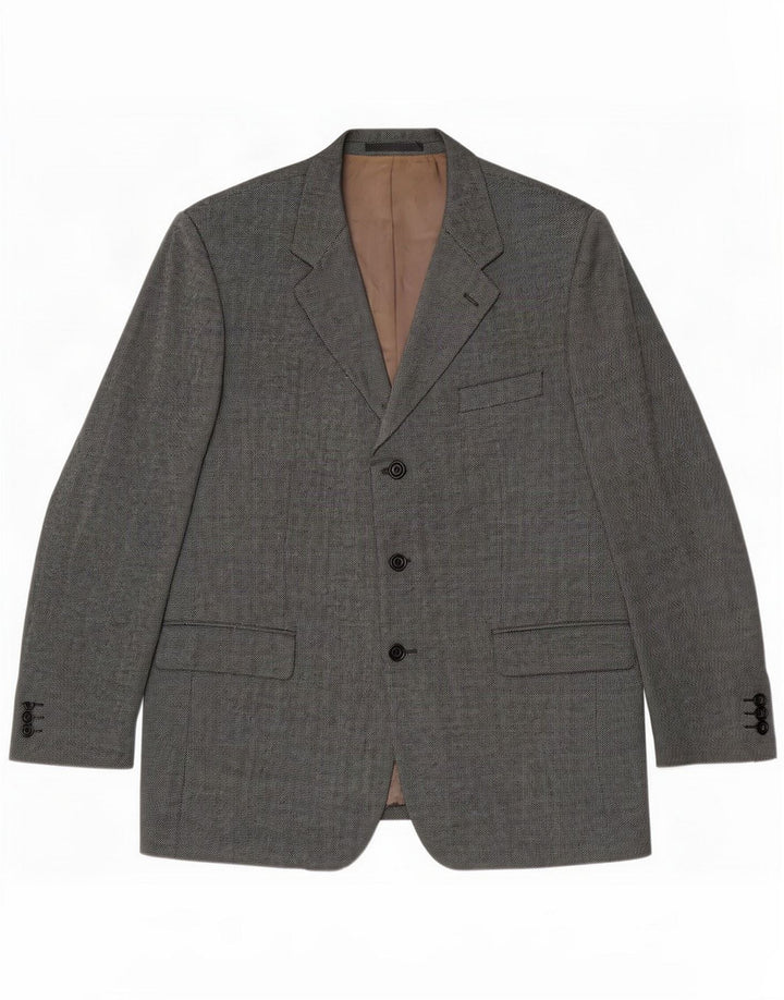 Wellington Mens 3 Button Blazer Jacket UK 46 3XL Lã Cinza