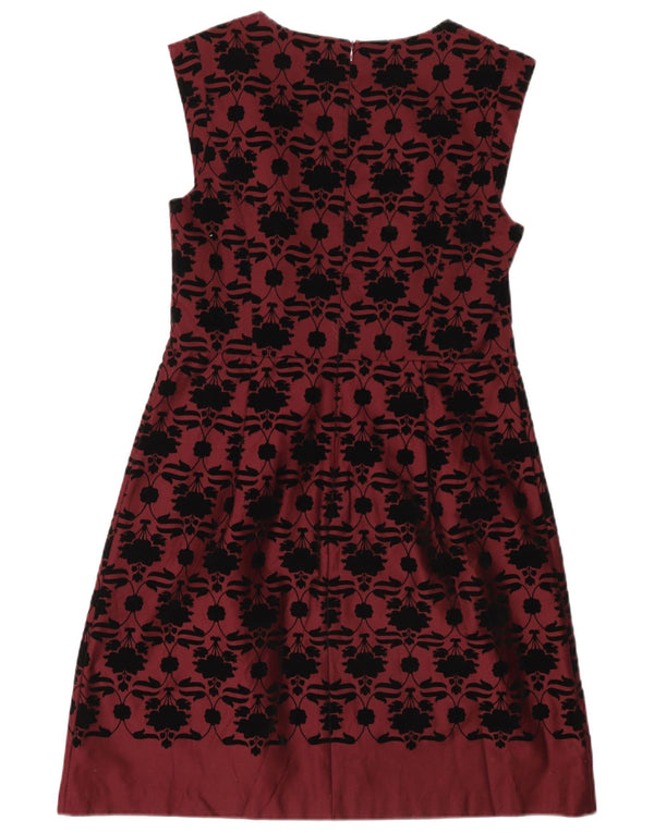 Vestido feminino Oasis sem mangas evasê UK 14 algodão floral médio vinho