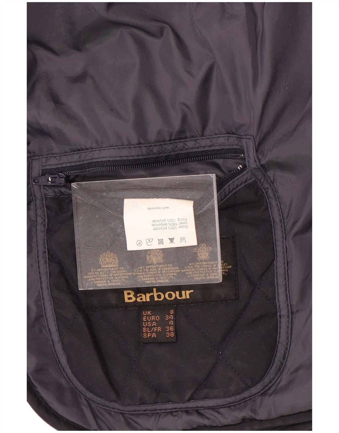 Jaqueta acolchoada feminina BARBOUR UK 8 poliéster azul marinho pequeno