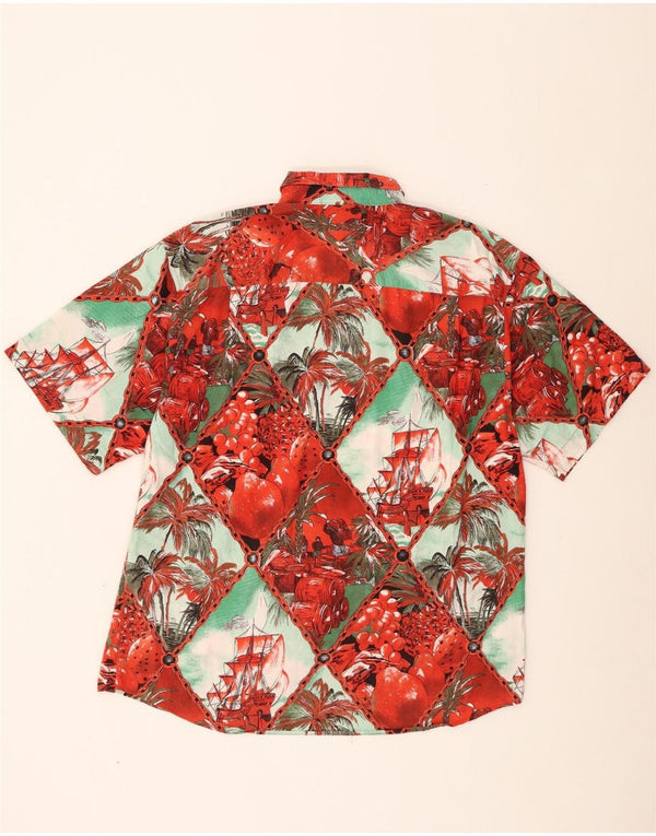 Camisa masculina vintage de manga curta grande algodão floral vermelho havaiano