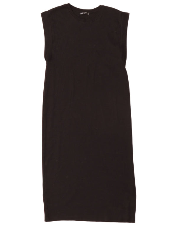 Vestido feminino Zara sem mangas regular shift Reino Unido 10 pequeno algodão preto