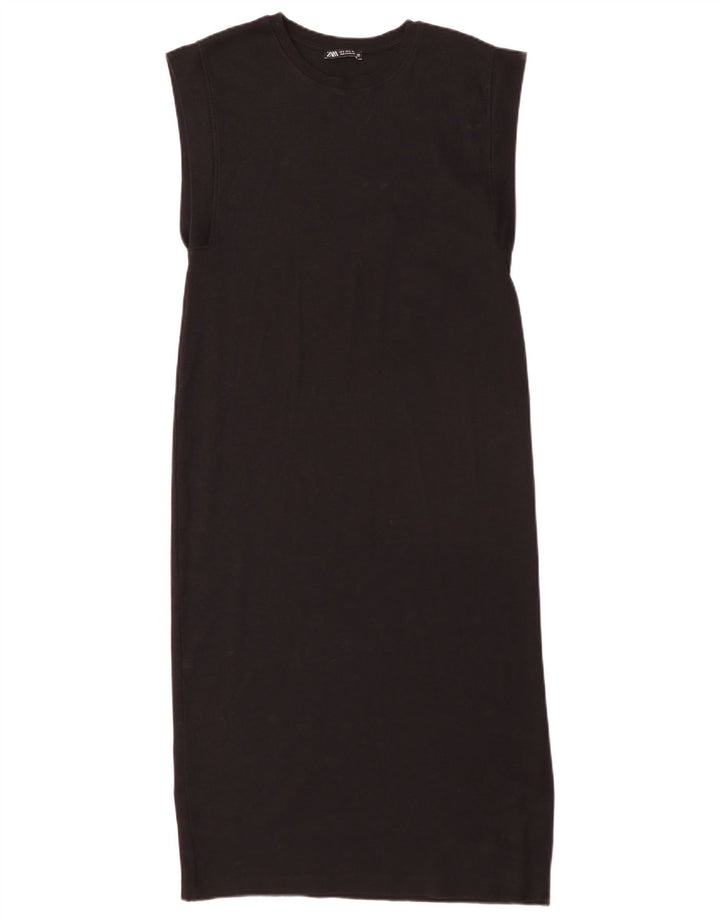Vestido feminino Zara sem mangas regular shift Reino Unido 10 pequeno algodão preto