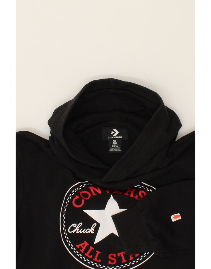 CONVERSE Boys Graphic Hoodie Jumper 13-14 Years XL Black Cotton Vintage Converse and Second-Hand Converse from Messina Hembry 