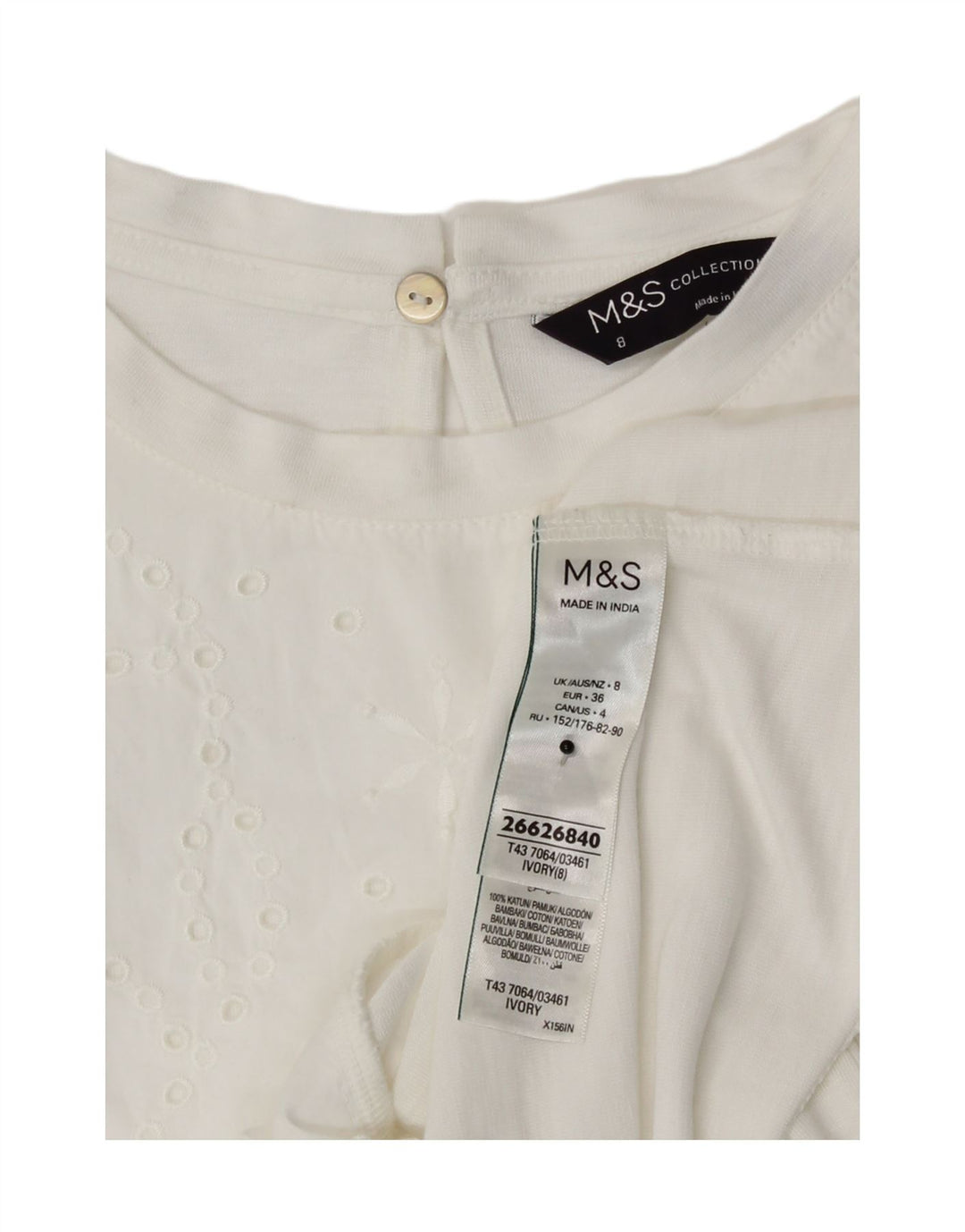 Blusa feminina Marks & Spencer UK 8 pequena modal branca