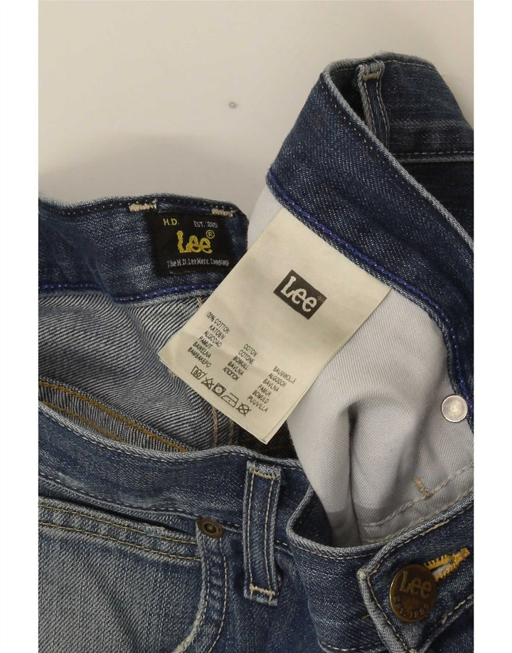Shorts jeans Lee masculino com 5 bolsos curtos e desgastados W34 grande algodão azul