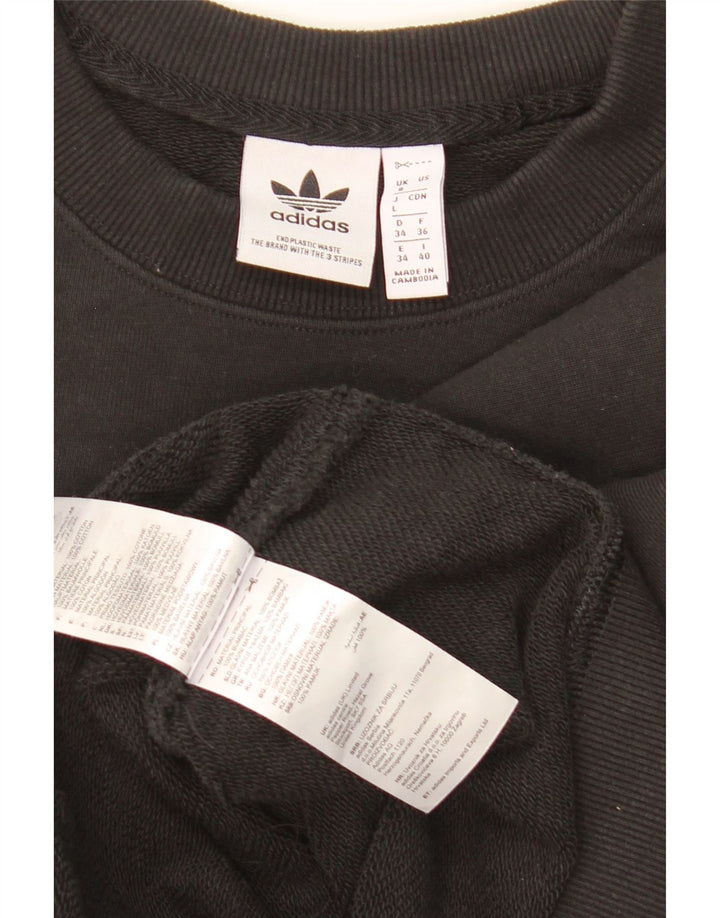 Adidas Womens Oversized Crop Moletom Jumper Reino Unido 8 Pequeno Algodão Preto