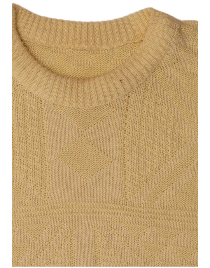 Suéter vintage masculino com gola canoa grande amarelo