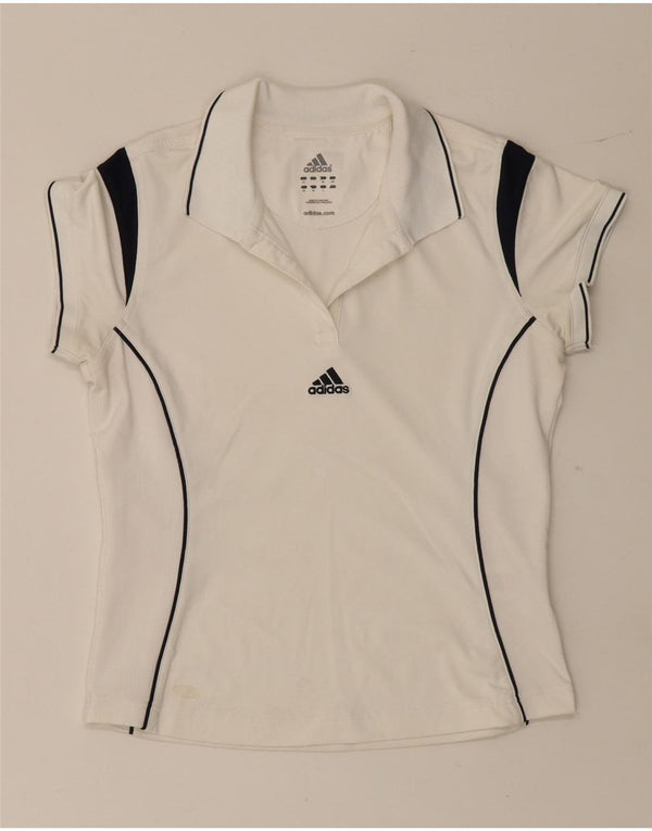 Camisa polo feminina Adidas UK 12 médio branco colorblock poliéster