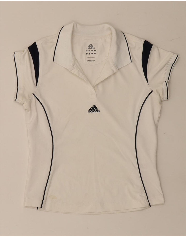 Camisa polo feminina Adidas UK 12 médio branco colorblock poliéster
