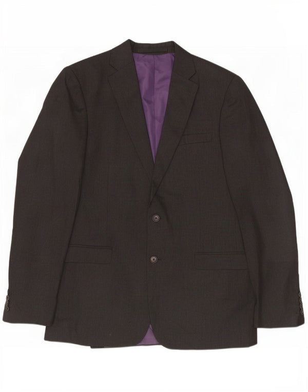 Jaqueta blazer masculina Marks & Spencer longa com 2 botões Reino Unido 42 poliéster cinza grande