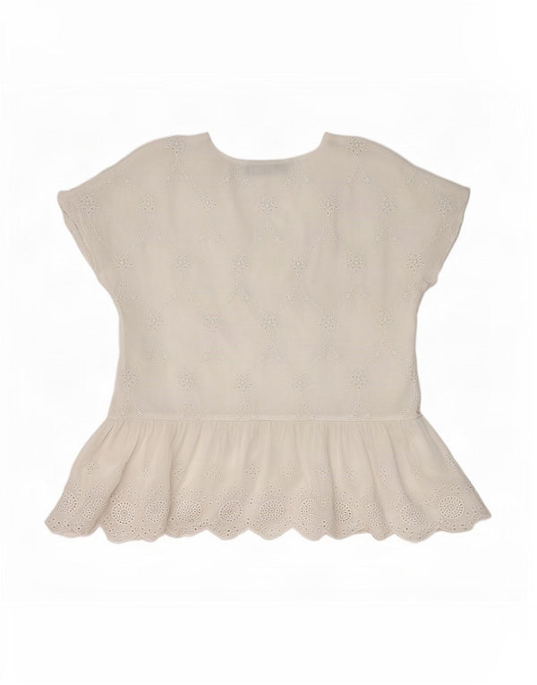 Blusa feminina Zara Top UK 10 pequena floral branca