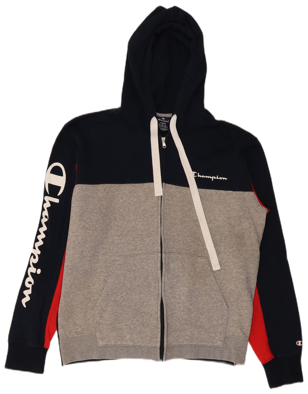 Suéter masculino Champion com capuz e zíper gráfico grande algodão azul marinho