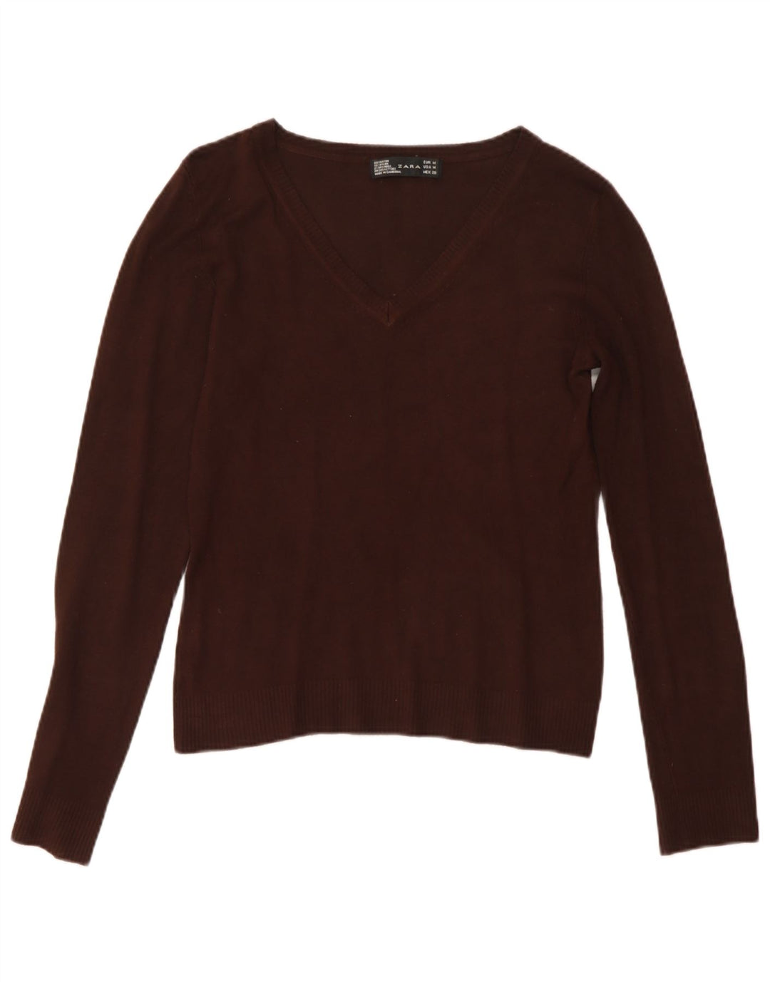Suéter feminino Zara com decote em V Reino Unido 12 médio marrom rayon