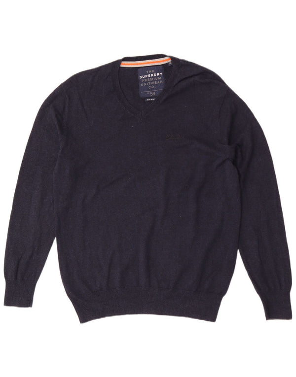Suéter masculino Superdry com decote em V XL azul marinho algodão