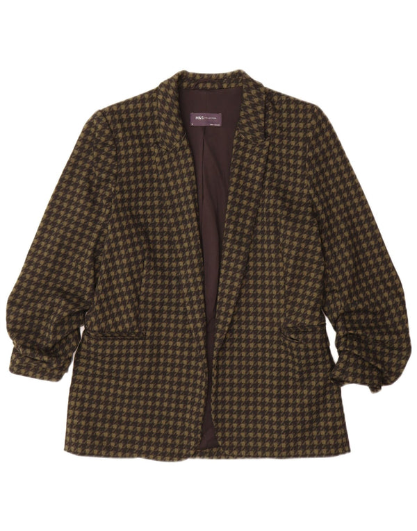 Jaqueta blazer aberta feminina Marks & Spencer Reino Unido 10 pequeno cáqui houndstooth