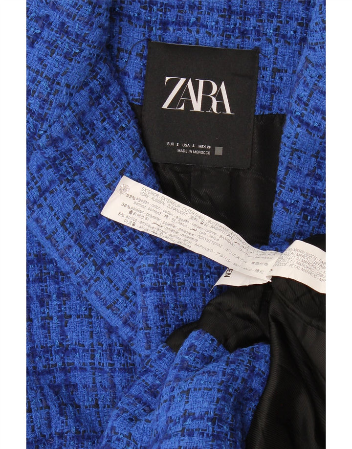 Jaqueta blazer feminina Zara com 2 botões Reino Unido 10 pequeno algodão xadrez azul