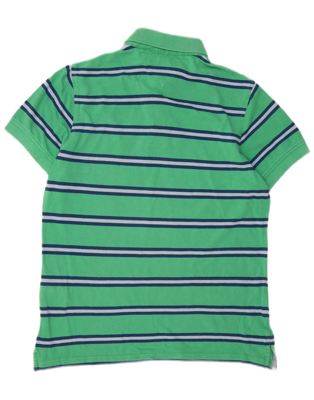 Camisa polo masculina TOMMY HILFIGER Custom Fit pequena listrada verde de algodão