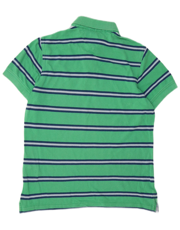 Camisa polo masculina TOMMY HILFIGER Custom Fit pequena listrada verde de algodão