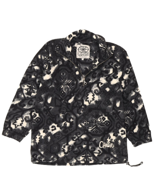 Suéter de lã masculino vintage abstrato Padrão com zíper e gola pequena cinza
