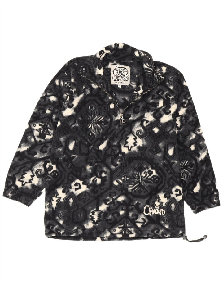 Suéter de lã masculino vintage abstrato Padrão com zíper e gola pequena cinza