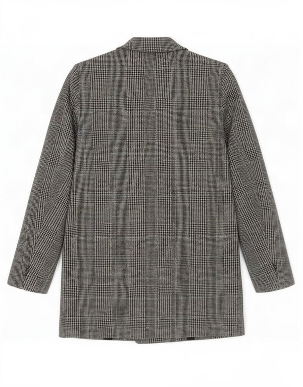 Zara Womens Loose Fit Double Breasted Coat UK 10 Small Grey Houndstooth