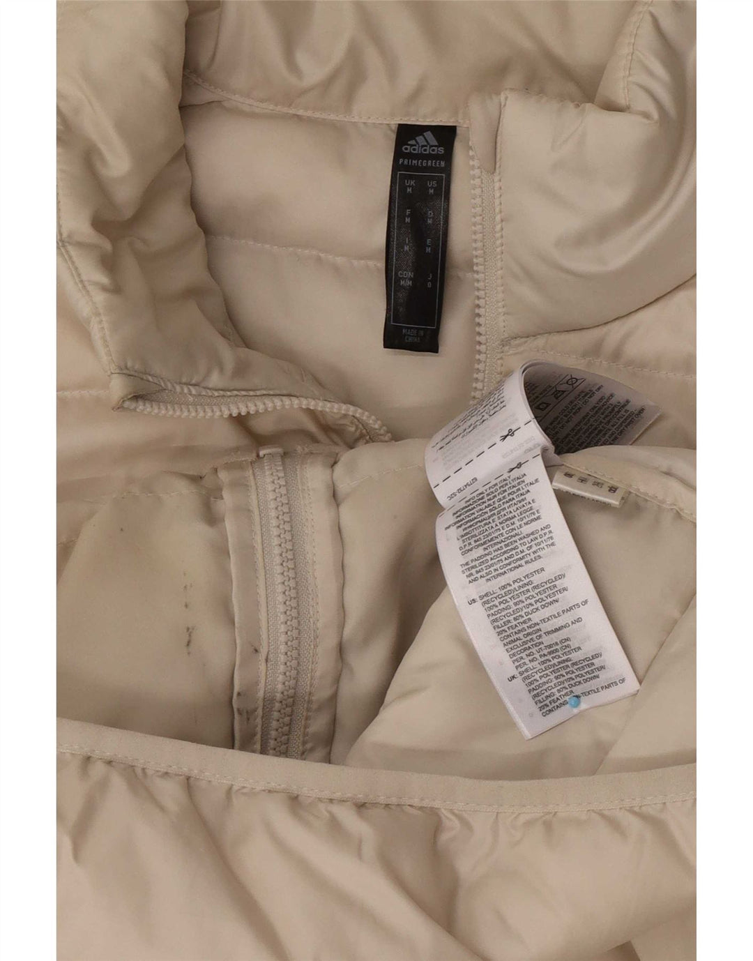 Jaqueta acolchoada masculina Adidas UK 38 poliéster bege médio