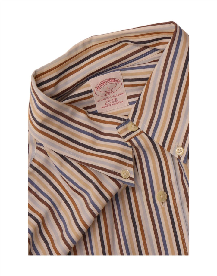 Camisa masculina Brooks Brothers 346 grande listrada multicolorida de algodão