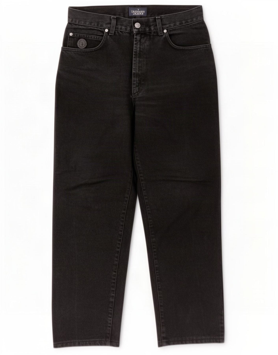 Trussardi Calça jeans masculina cônica W34 L29 algodão preto