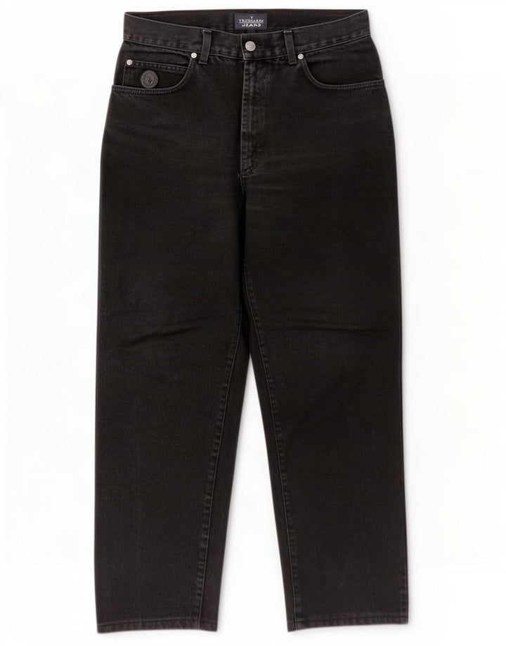 Trussardi Calça jeans masculina cônica W34 L29 algodão preto