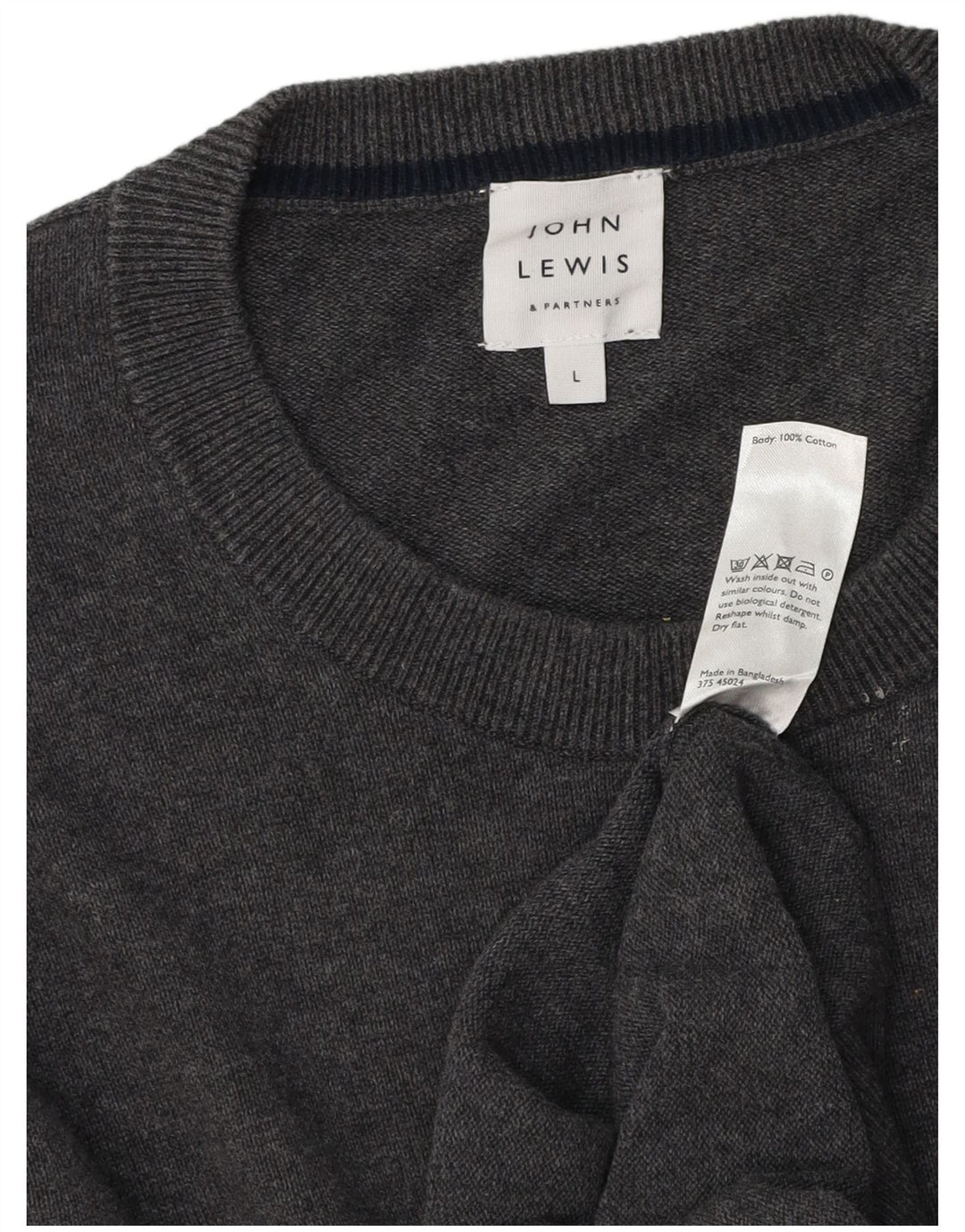 Suéter masculino John Lewis com gola redonda, grande algodão cinza