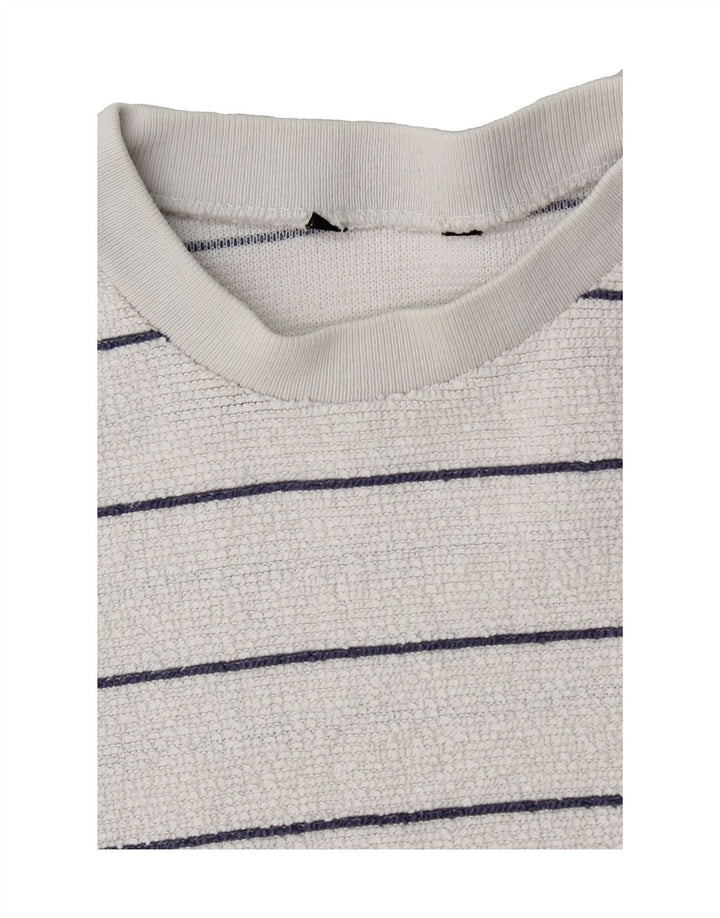 VINTAGE Womens Sweatshirt Jumper UK 16 Large White Striped Cotton Vintage Vintage and Second-Hand Vintage from Messina Hembry 