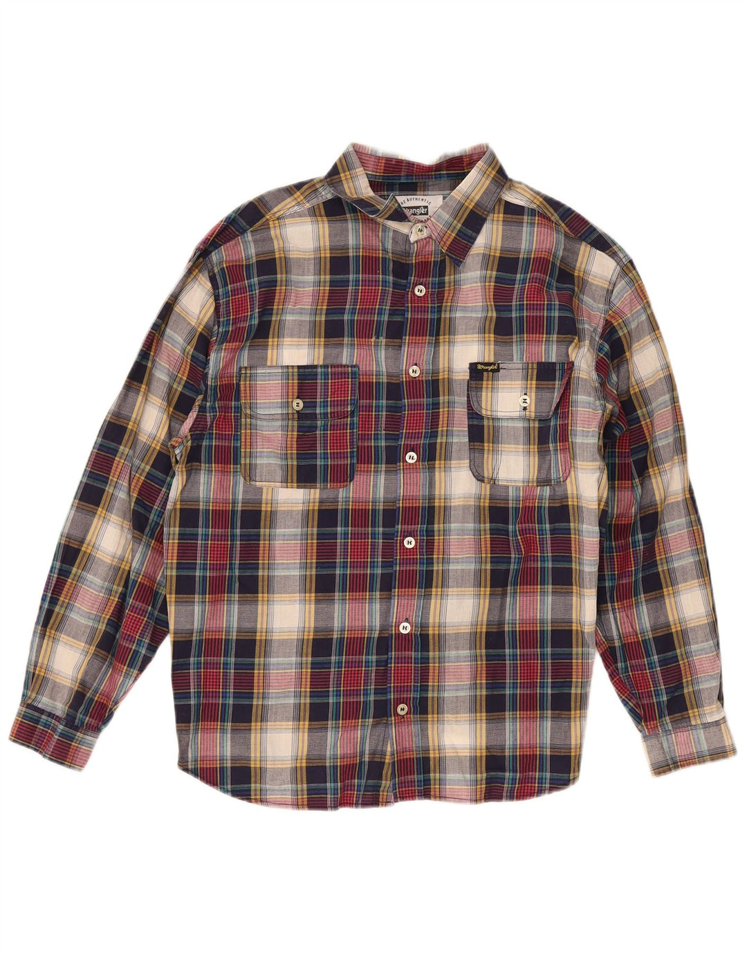 Camisa de flanela masculina Wrangler 15-16 anos XL algodão xadrez multicolorido