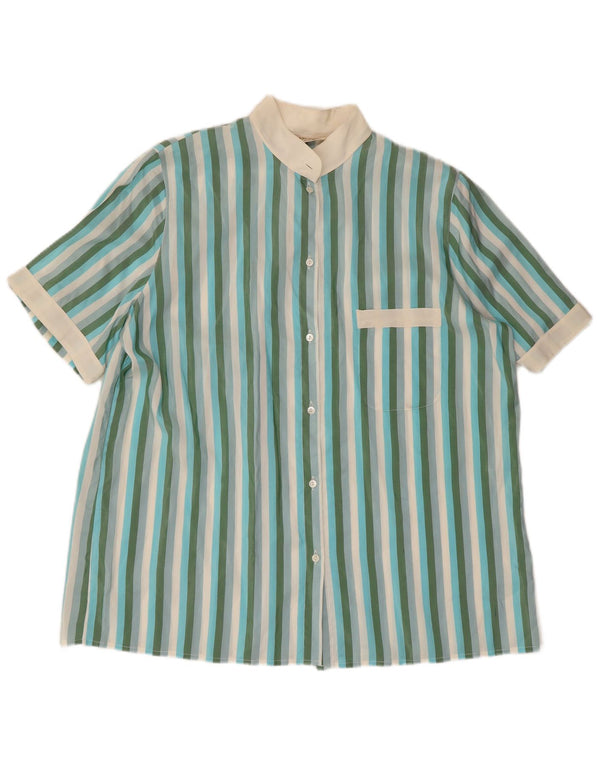 Blusa feminina vintage manga curta IT 50 XL seda listrada verde