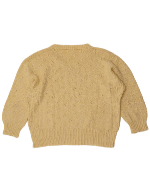 Suéter feminino vintage manga 3/4 com decote em V Reino Unido 16 grande amarelo