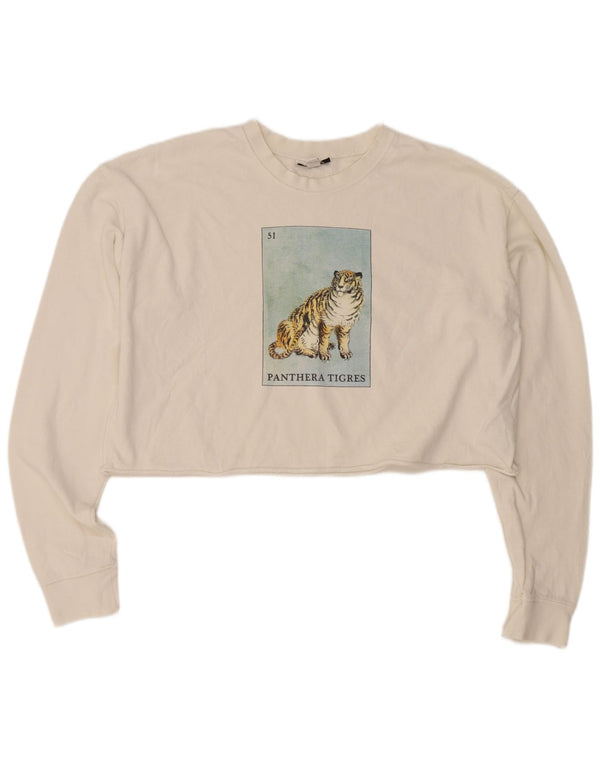 Topshop moletom feminino cropped superdimensionado Reino Unido 10 algodão branco pequeno