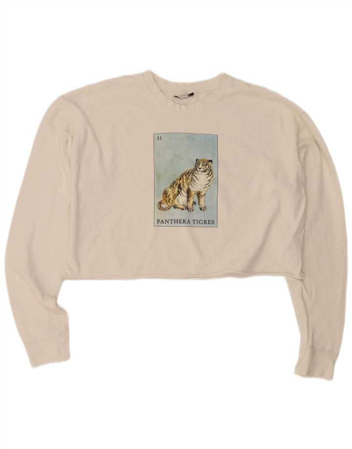 Topshop moletom feminino cropped superdimensionado Reino Unido 10 algodão branco pequeno