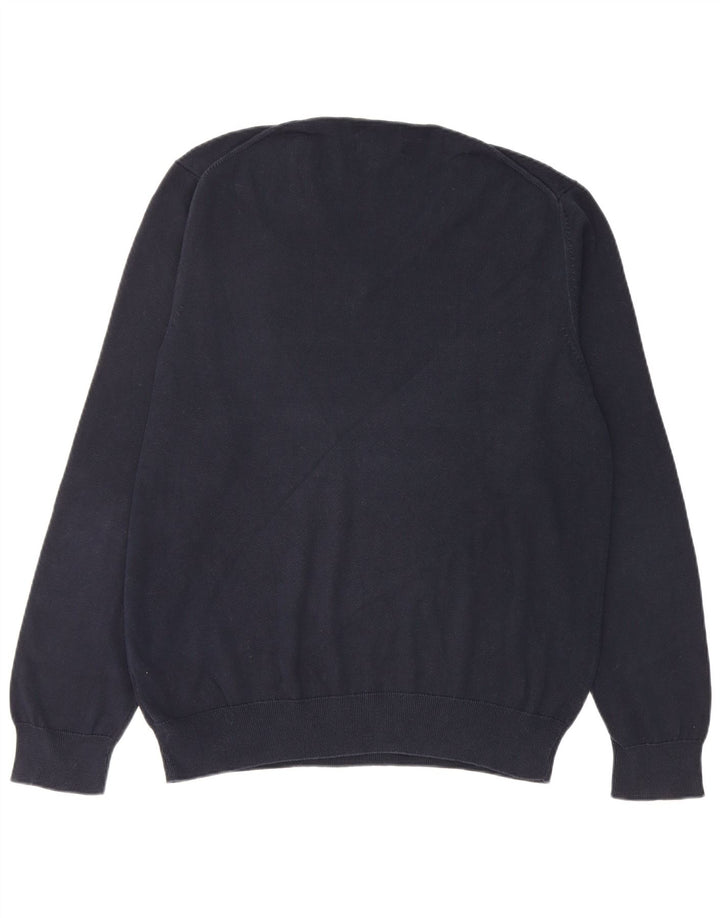 Suéter masculino Marks & Spencer com decote em V grande algodão azul marinho