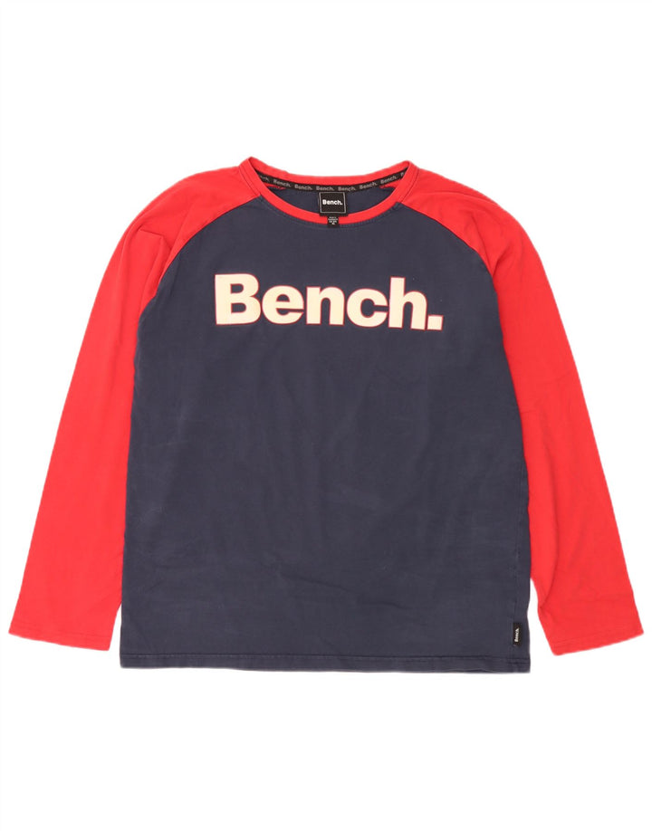 Top gráfico masculino Bench manga longa XL azul marinho algodão colorblock