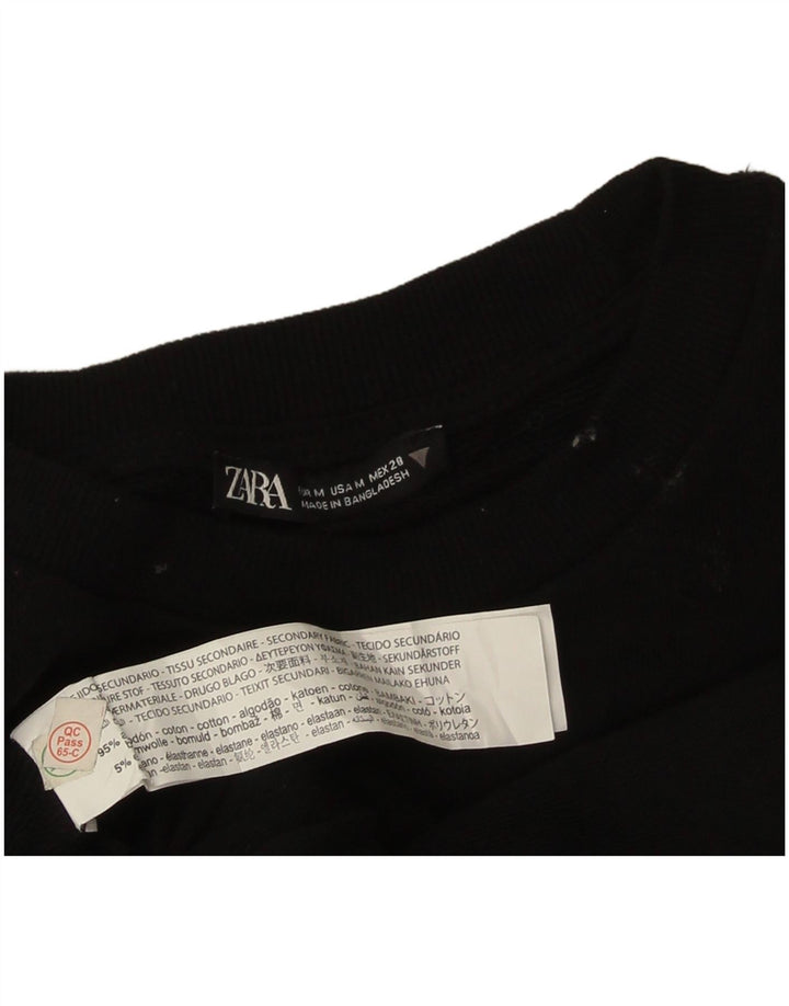 Zara Womens Crop Sweatshirt Jumper Reino Unido 14 Médio Algodão Preto