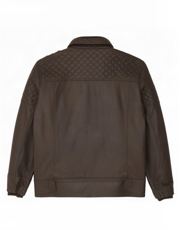 Jaqueta militar masculina de couro sintético Jeff Banks UK 44 2XL poliuretano marrom