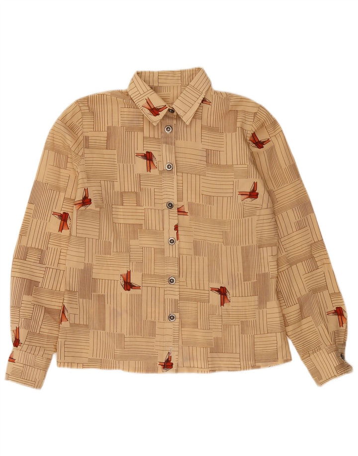 Camisa Vintage Feminina UK 12 Média Bege Geométrica