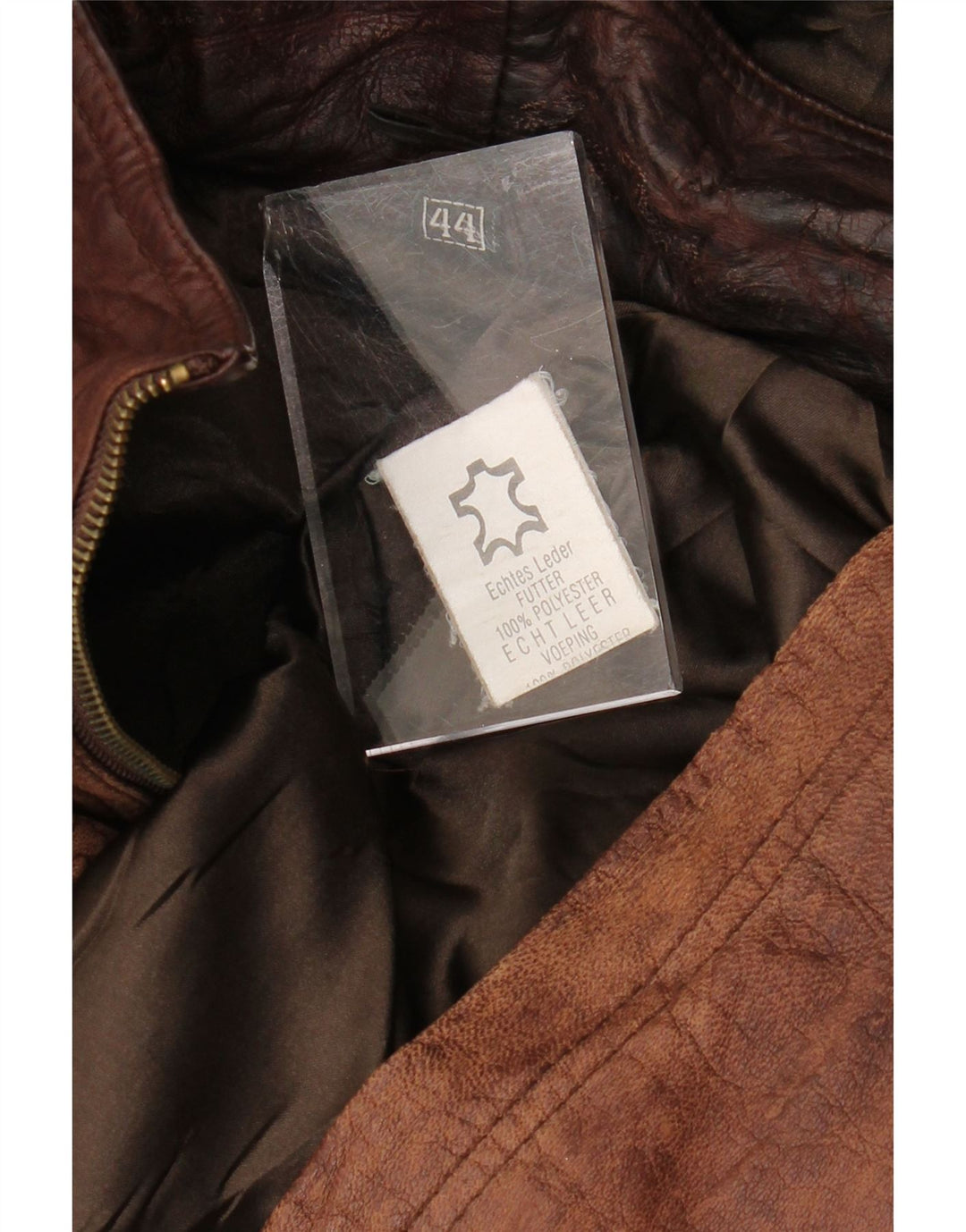 Casaco feminino de couro com capuz grande VINTAGE EU 44 XL couro marrom